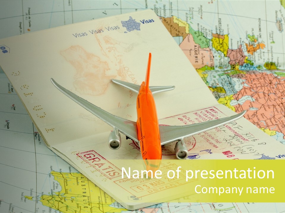 Plane Passport World PowerPoint Template