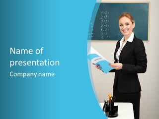 Female Lecture Blackboard PowerPoint Template