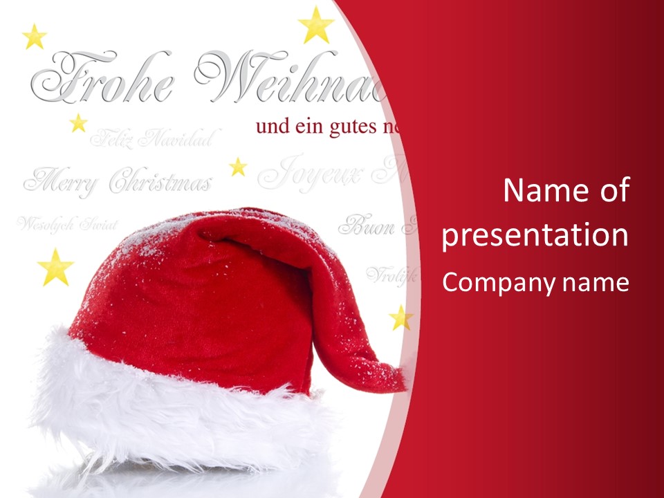 A Red And White Santa Hat With Stars On It PowerPoint Template