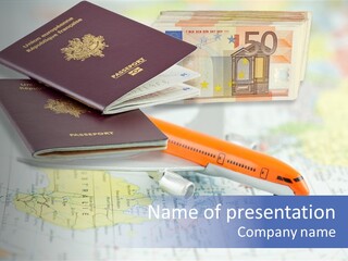 A Passport, A Pen, And A Knife On Top Of A Map PowerPoint Template