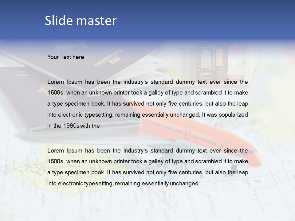 A Passport, A Pen, And A Knife On Top Of A Map PowerPoint Template