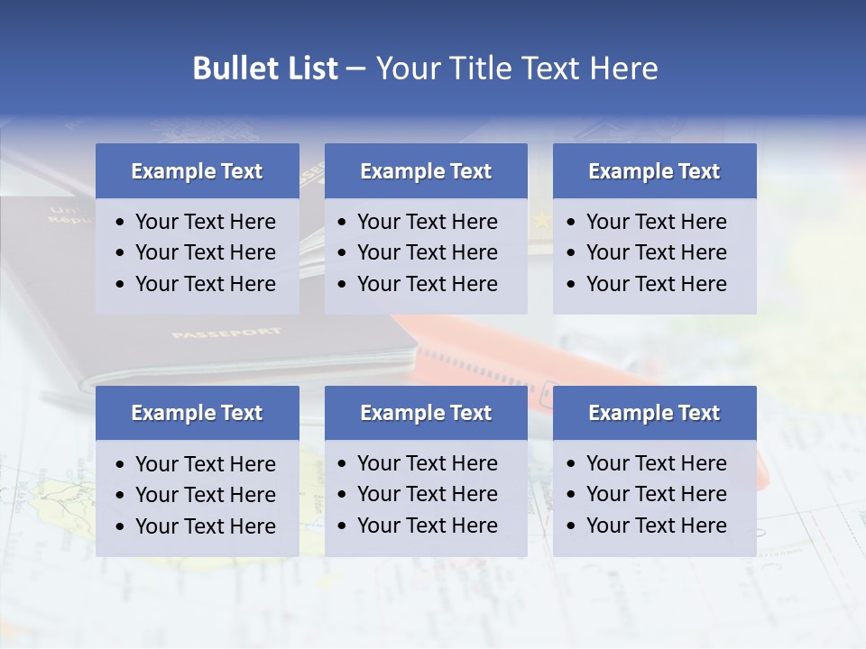 A Passport, A Pen, And A Knife On Top Of A Map PowerPoint Template