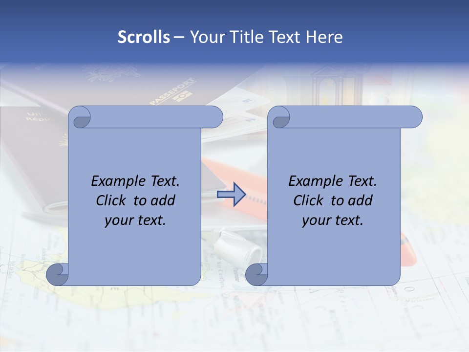 A Passport, A Pen, And A Knife On Top Of A Map PowerPoint Template