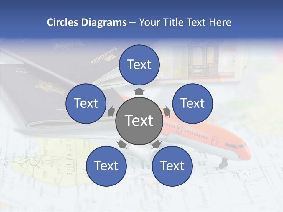 A Passport, A Pen, And A Knife On Top Of A Map PowerPoint Template