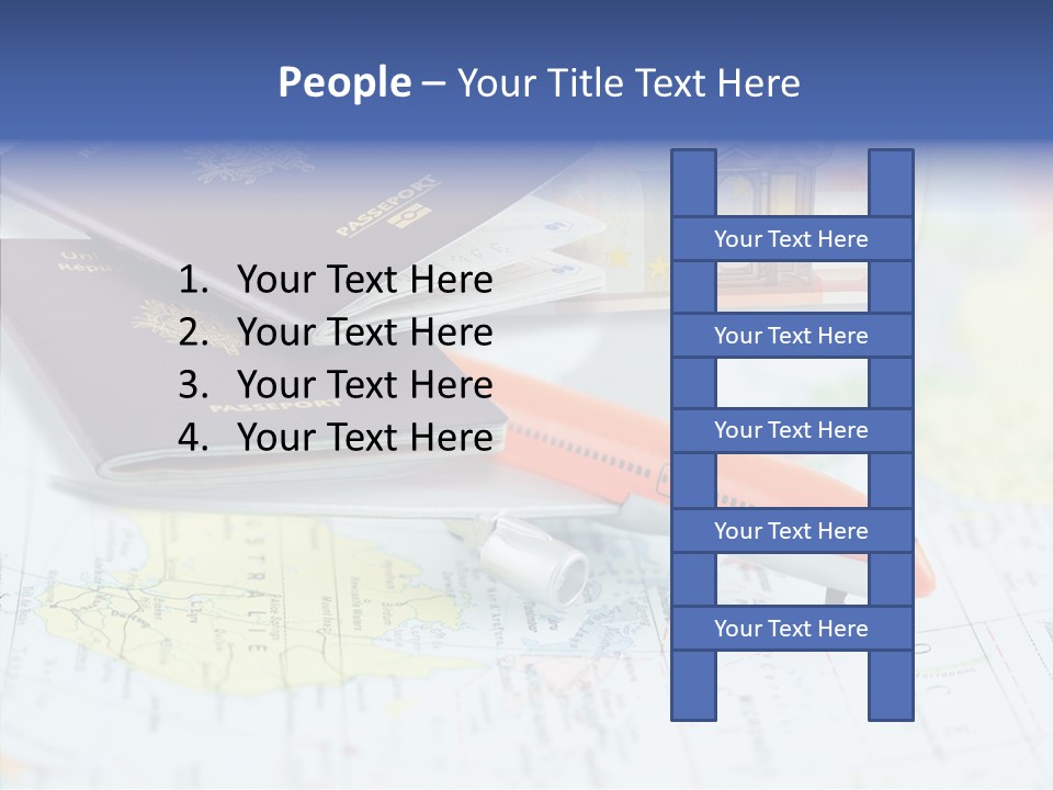 A Passport, A Pen, And A Knife On Top Of A Map PowerPoint Template