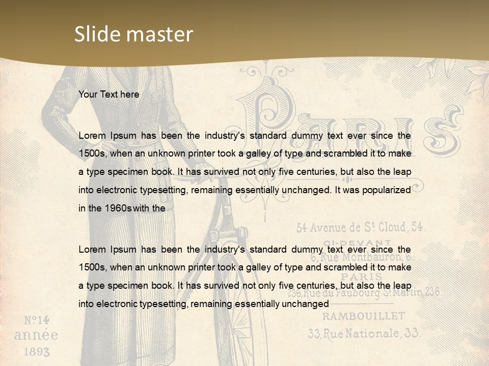 A Woman In A Dress And Hat Holding A Bicycle PowerPoint Template