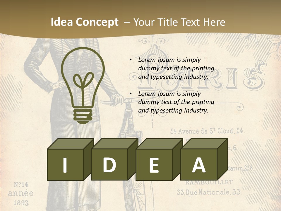 A Woman In A Dress And Hat Holding A Bicycle PowerPoint Template