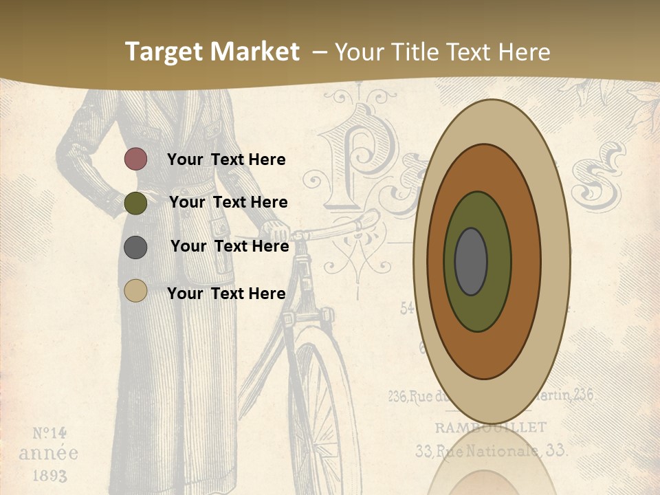 A Woman In A Dress And Hat Holding A Bicycle PowerPoint Template