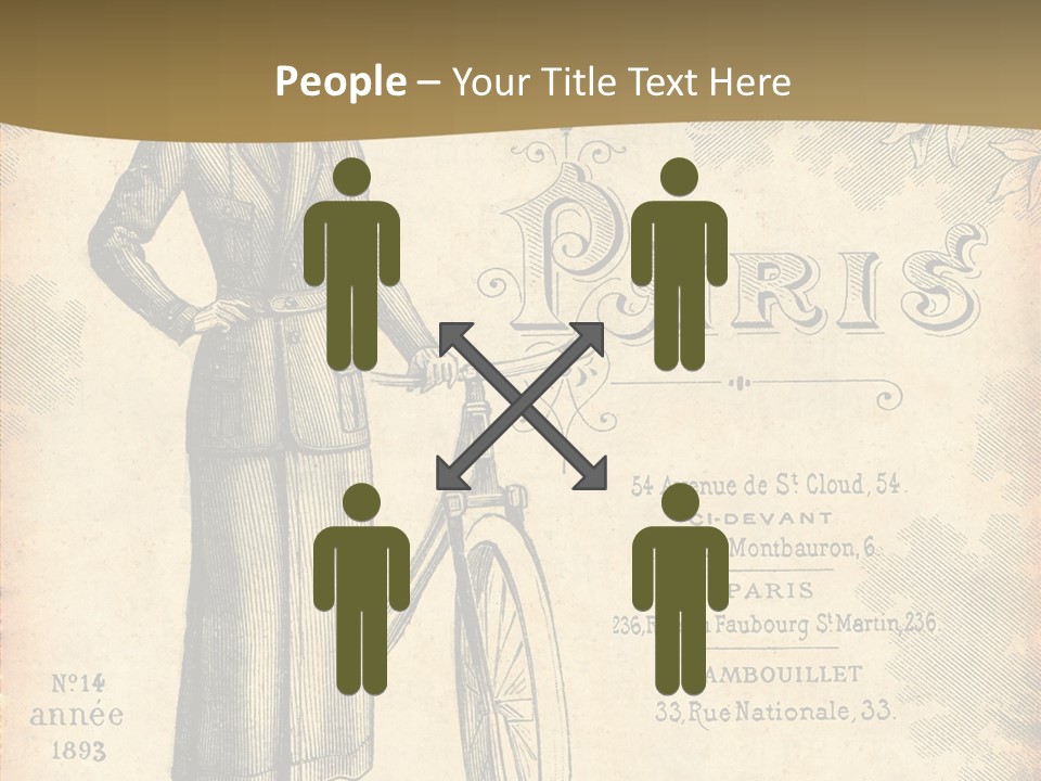A Woman In A Dress And Hat Holding A Bicycle PowerPoint Template