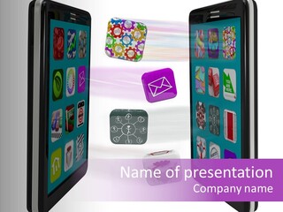 A Cell Phone With Icons Coming Out Of It PowerPoint Template