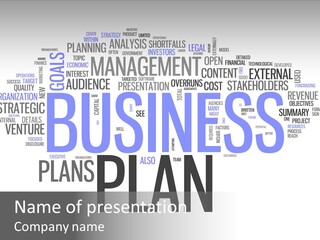 A Business Plan Is Shown In A Word Cloud PowerPoint Template