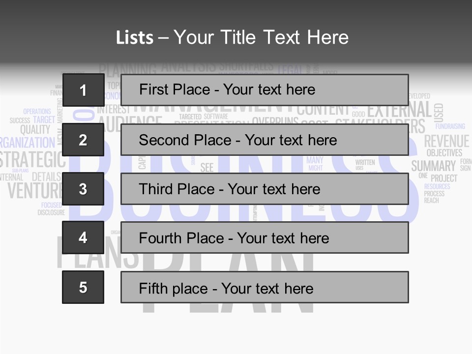 A Business Plan Is Shown In A Word Cloud PowerPoint Template
