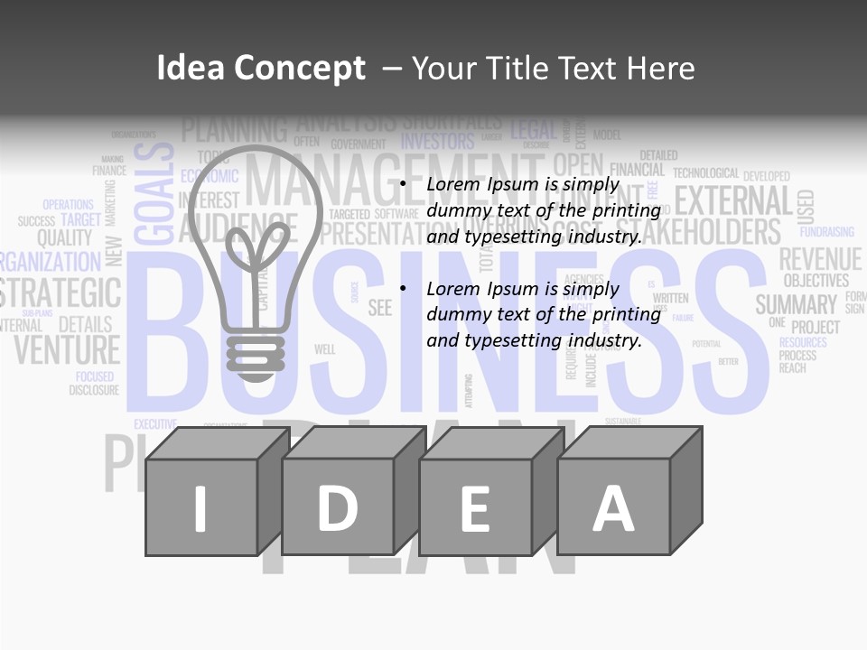A Business Plan Is Shown In A Word Cloud PowerPoint Template