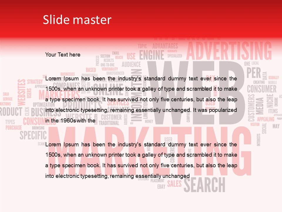 A Word Cloud With The Words Web Marketing On It PowerPoint Template