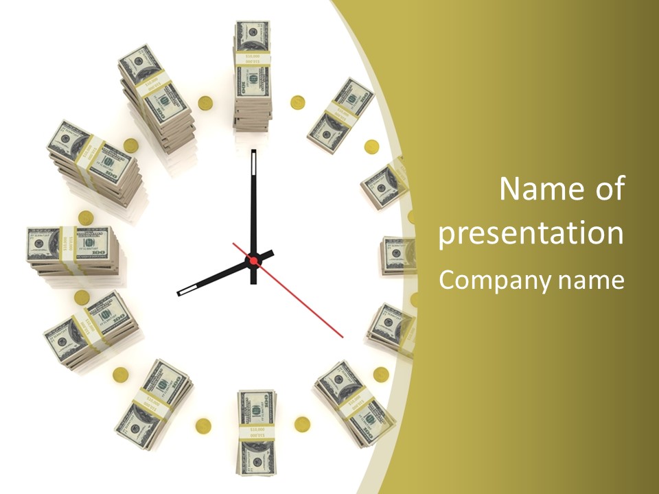 A Clock With Money On The Face Of It PowerPoint Template