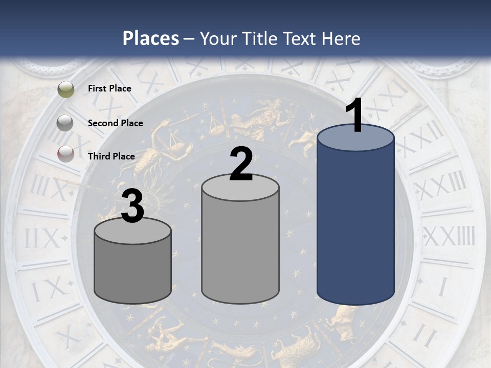 A Blue And Gold Clock With Zodiac Signs On It PowerPoint Template