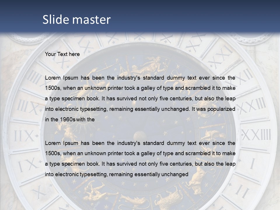 A Blue And Gold Clock With Zodiac Signs On It PowerPoint Template