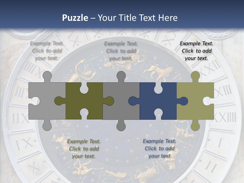 A Blue And Gold Clock With Zodiac Signs On It PowerPoint Template