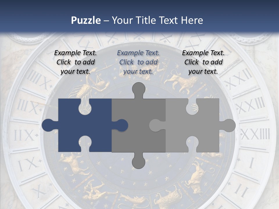 A Blue And Gold Clock With Zodiac Signs On It PowerPoint Template