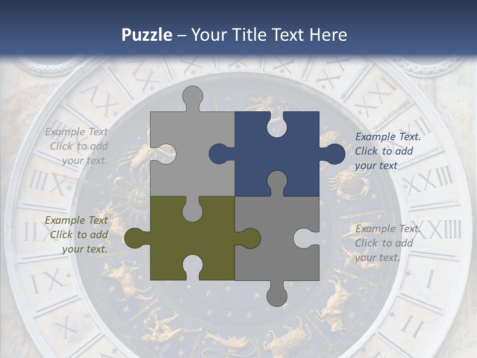 A Blue And Gold Clock With Zodiac Signs On It PowerPoint Template