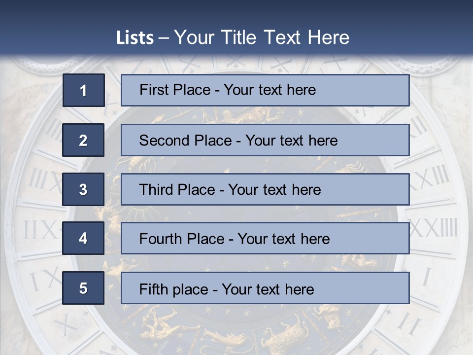 A Blue And Gold Clock With Zodiac Signs On It PowerPoint Template