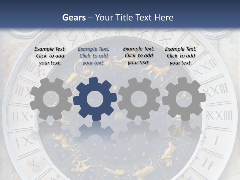 A Blue And Gold Clock With Zodiac Signs On It PowerPoint Template