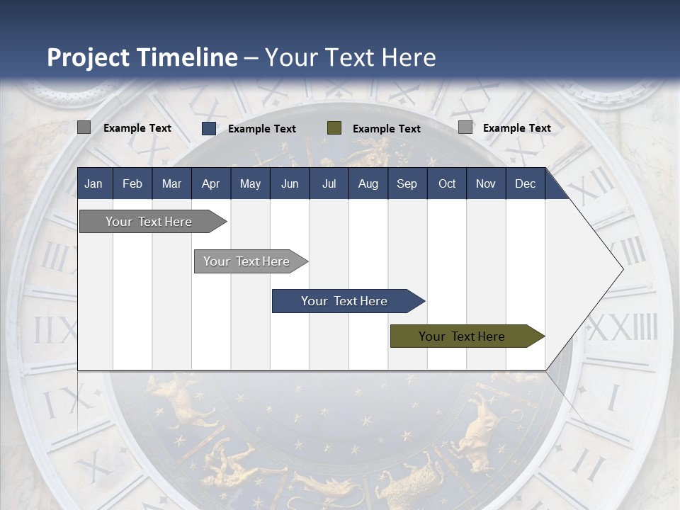 A Blue And Gold Clock With Zodiac Signs On It PowerPoint Template