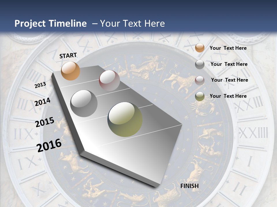 A Blue And Gold Clock With Zodiac Signs On It PowerPoint Template