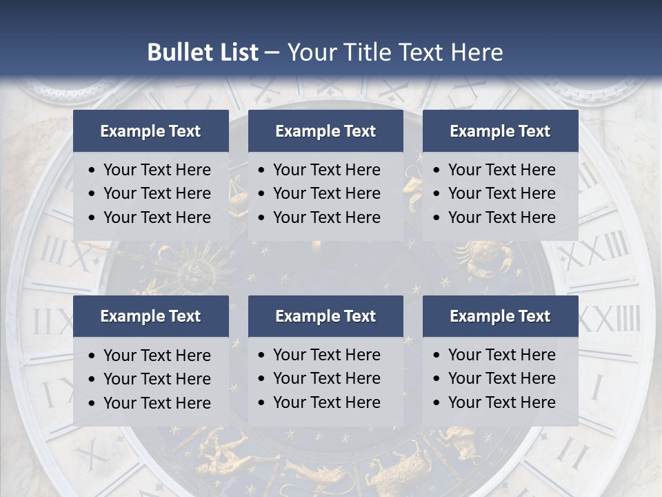 A Blue And Gold Clock With Zodiac Signs On It PowerPoint Template