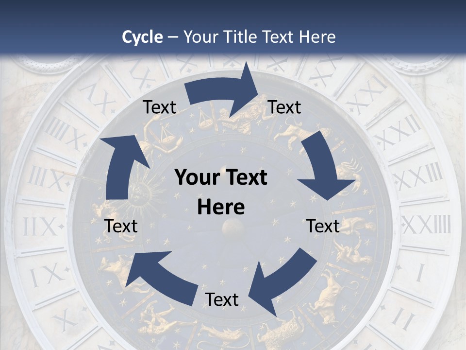 A Blue And Gold Clock With Zodiac Signs On It PowerPoint Template