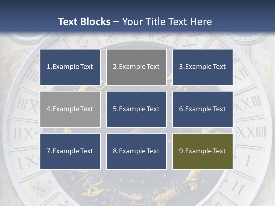 A Blue And Gold Clock With Zodiac Signs On It PowerPoint Template