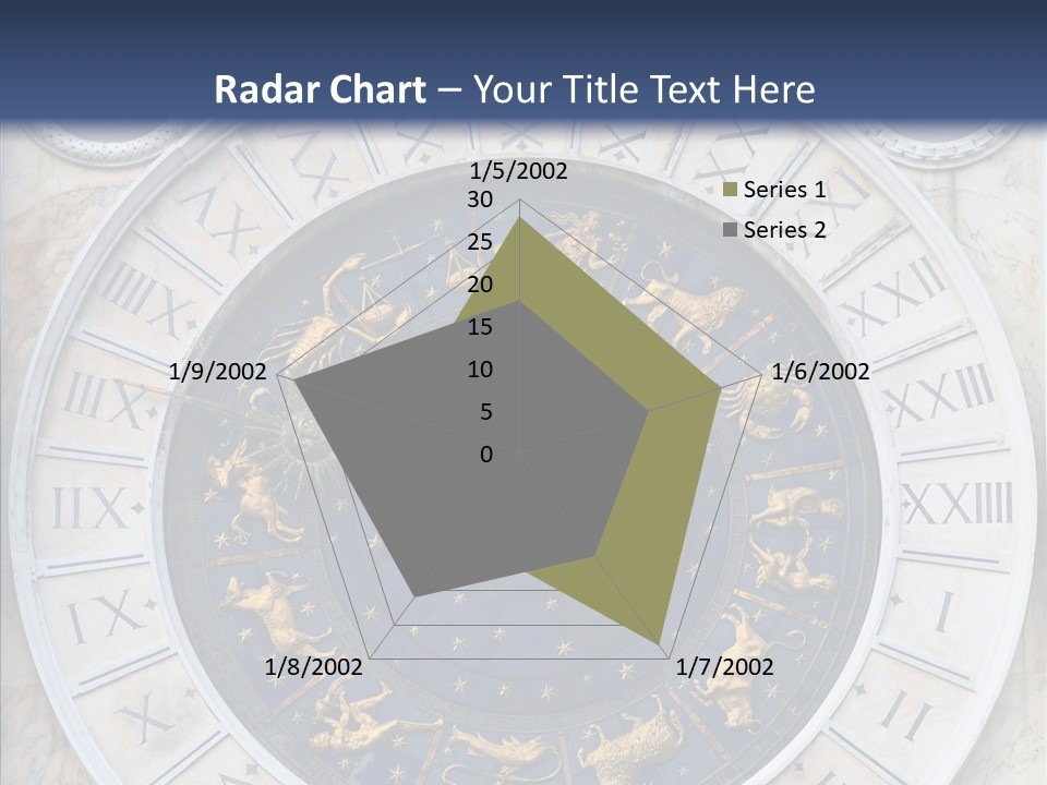 A Blue And Gold Clock With Zodiac Signs On It PowerPoint Template