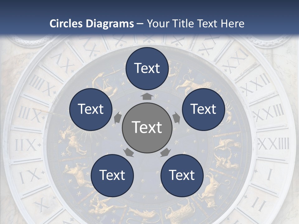 A Blue And Gold Clock With Zodiac Signs On It PowerPoint Template