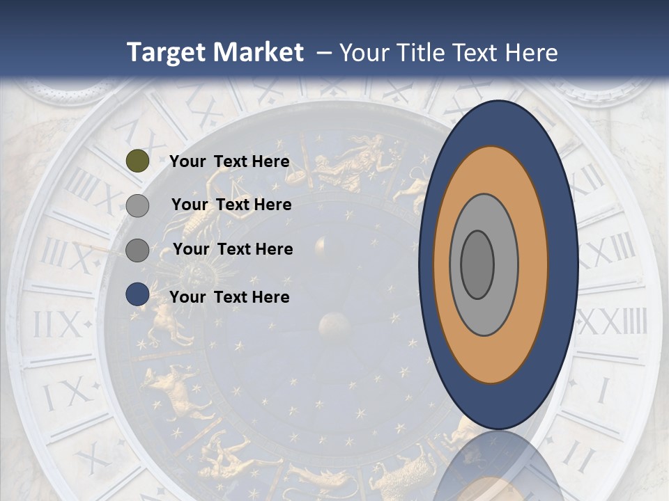 A Blue And Gold Clock With Zodiac Signs On It PowerPoint Template