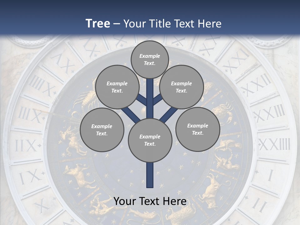 A Blue And Gold Clock With Zodiac Signs On It PowerPoint Template