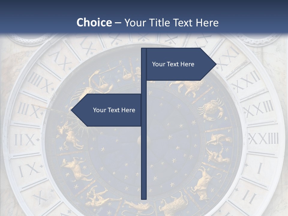 A Blue And Gold Clock With Zodiac Signs On It PowerPoint Template