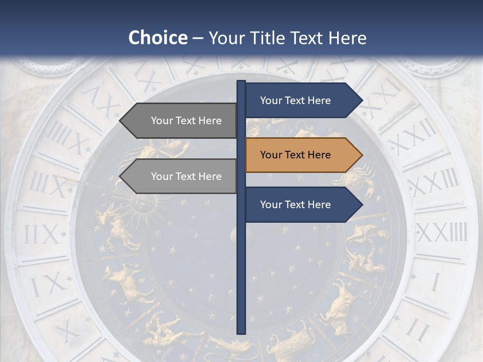 A Blue And Gold Clock With Zodiac Signs On It PowerPoint Template