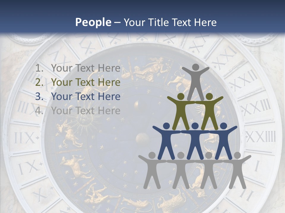 A Blue And Gold Clock With Zodiac Signs On It PowerPoint Template