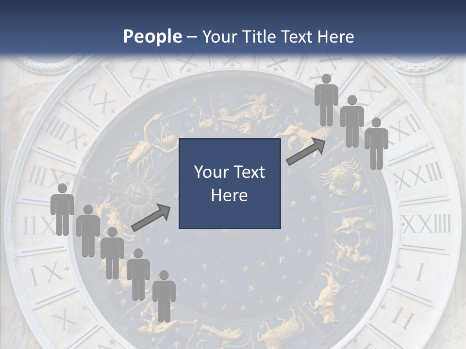 A Blue And Gold Clock With Zodiac Signs On It PowerPoint Template