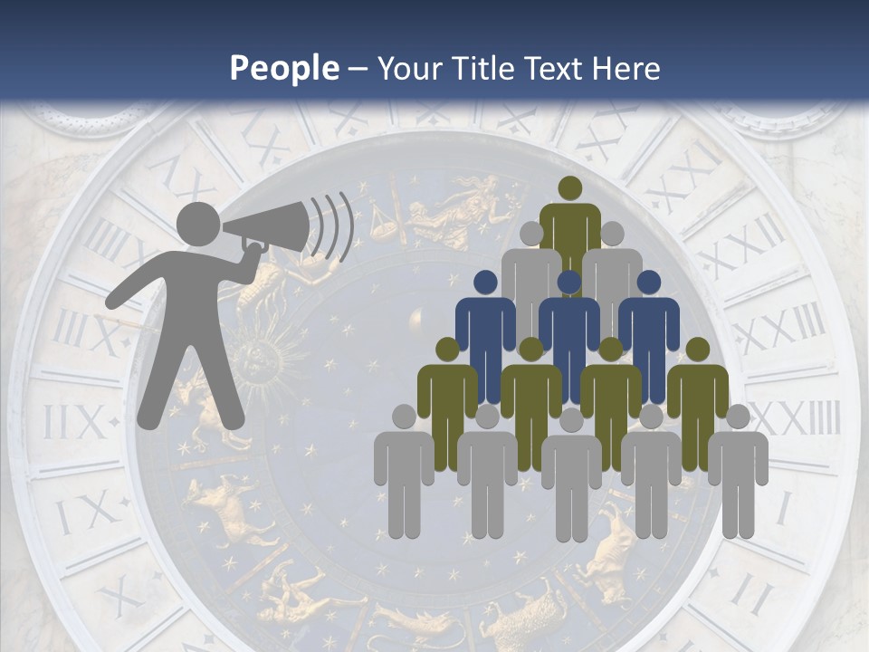 A Blue And Gold Clock With Zodiac Signs On It PowerPoint Template