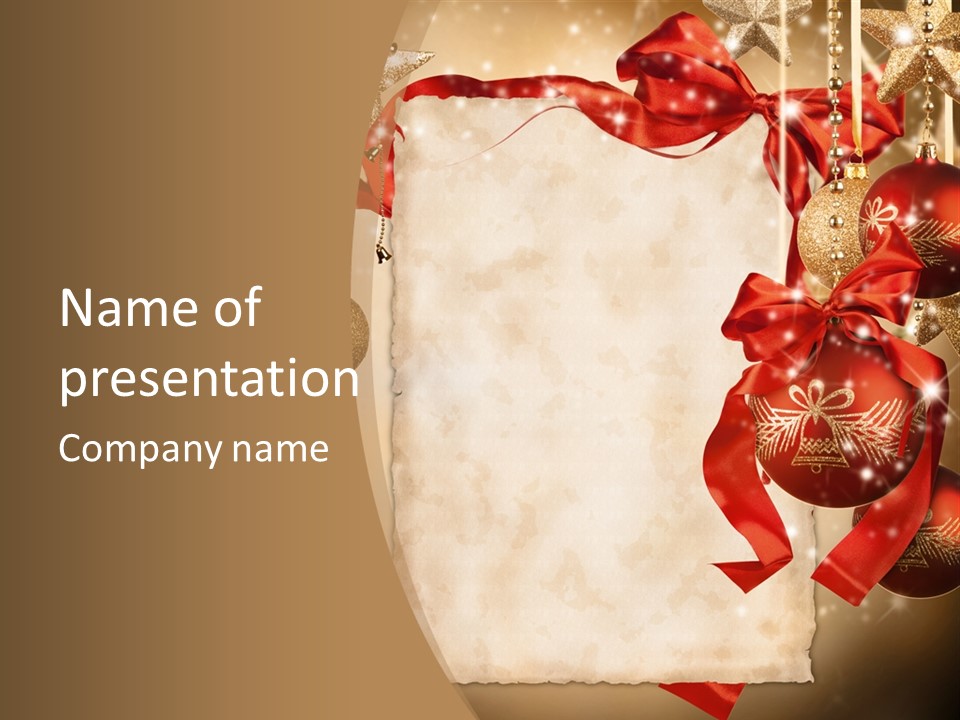 Ornament Post Card Red PowerPoint Template