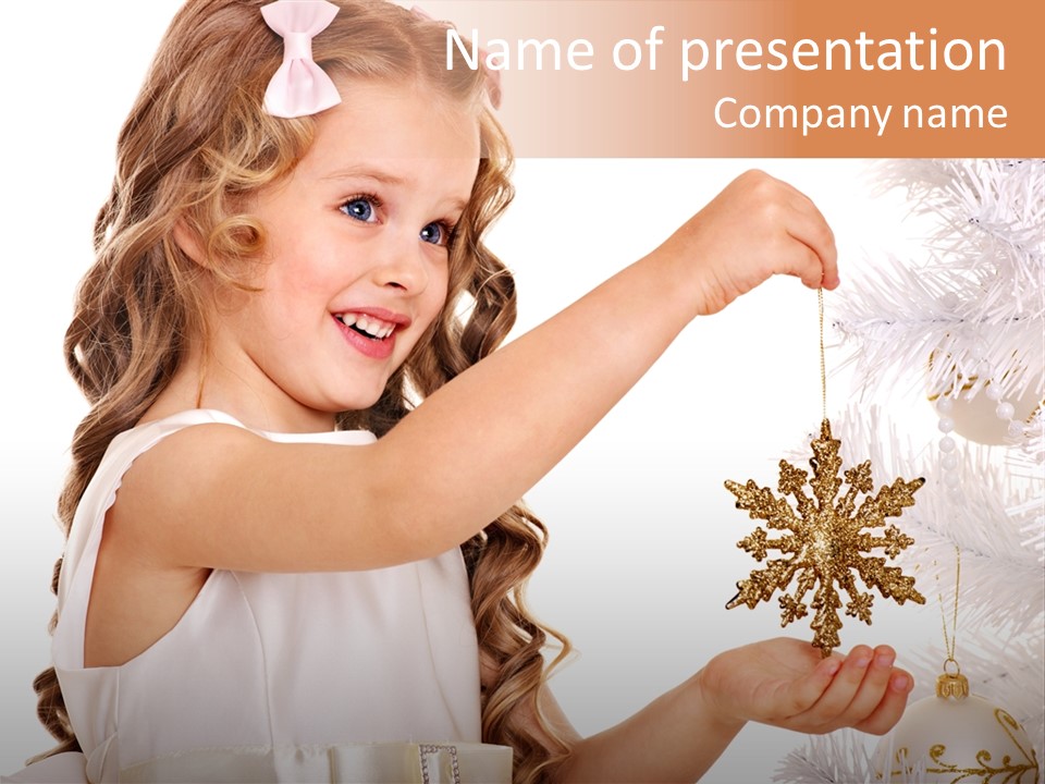 Christmas Tree Girl Isolated PowerPoint Template