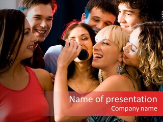 Female Happy Microphone PowerPoint Template