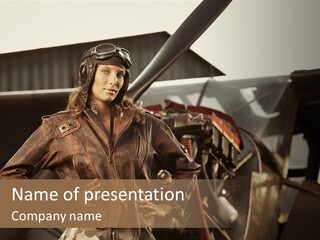 Pilot Helmet One People Old Fashioned PowerPoint Template