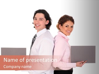 Smiling Businesswoman Message PowerPoint Template