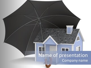 A Blue House With A Black Umbrella On Top Of It PowerPoint Template