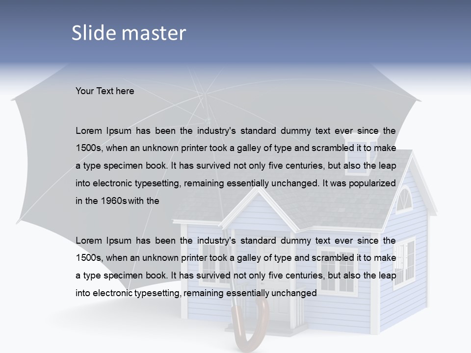 A Blue House With A Black Umbrella On Top Of It PowerPoint Template