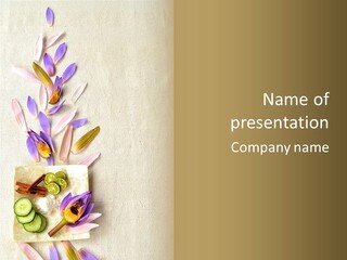 Asian Spa Ingredients And Purple Water Lily Frame PowerPoint Template