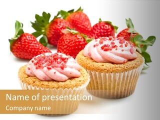 Tasty White Strawberry Muffins PowerPoint Template