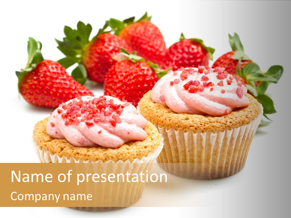 Tasty White Strawberry Muffins PowerPoint Template